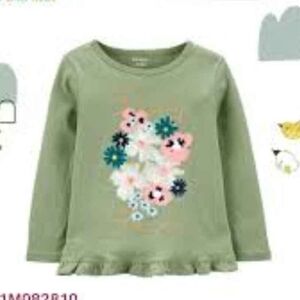 NWT Carter's Kids Green and Pink Long Sleeve Tees with Floral Design ~6M